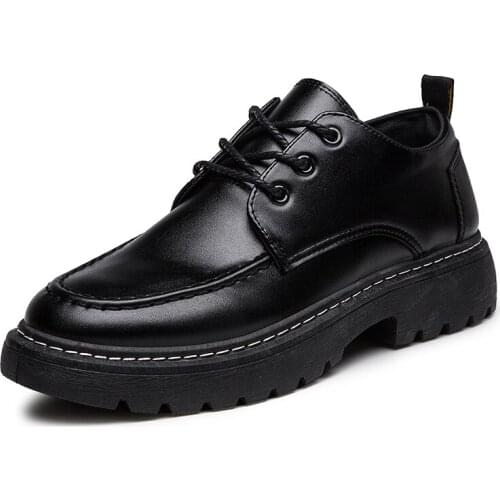Mens Platform Leather Dress Shoes Autumn Oxford Shoes Chunky Punk Shoes Black Motorcycle Shoes Boots Fashion Male Cozy Sneakers