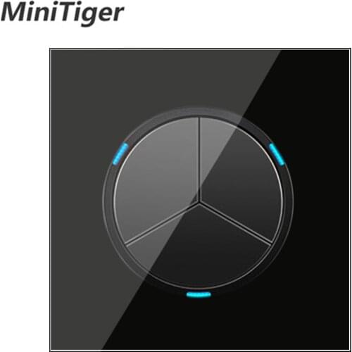Minitiger 3 Gang 1 Way Random Click On / Off Wall Light Switch With LED Indicator Knight Black Crystal Tempered Glass Panel