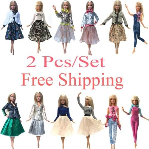 NK 2 Pcs / Set Doll Dress For Barbie Doll Accessories Casual Daily Wear Twins Outfit Model Skirt Fashion Clothes Kids Toy 2G JJ