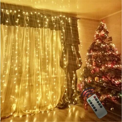 New Year Garland Remote LED Copper wire Curtain Fairy Light 2*2M Home Window Bedroom Wedding Party Decoration USB Battery Lamps