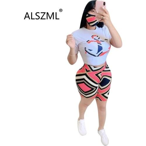 New style special print fashion women set o-neck short sleeve top and tight shorts 2 piece set sexy casual outfit