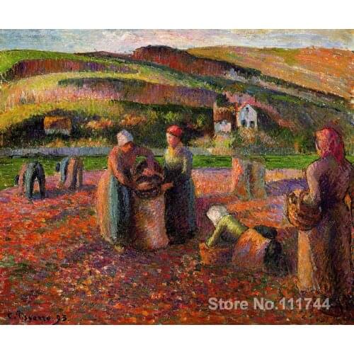 Landscape painting Impressionist Potato Harvest Camille Pissarro High quality Hand painted