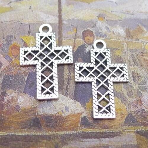 30PCS/Lot 25mm*16mm Pendant Antique Silver Color Cross Charms For DIY Jewelry Making Handmade Craft