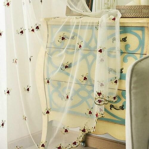 Romantic Rose Embroidered Floral Curtains For Kids Drape Panel Sheer Tulle For Living Room Bedroom Kitchen Cortinas Window