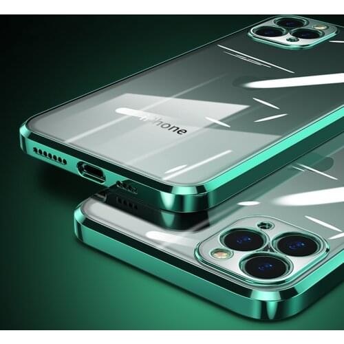 Luxury Plating Square Frame Transparent Case For iPhone 12 Mini 11 Pro XS Max XR X 6 6s 7 8 Plus SE 2020 Soft TPU Silicone Cover