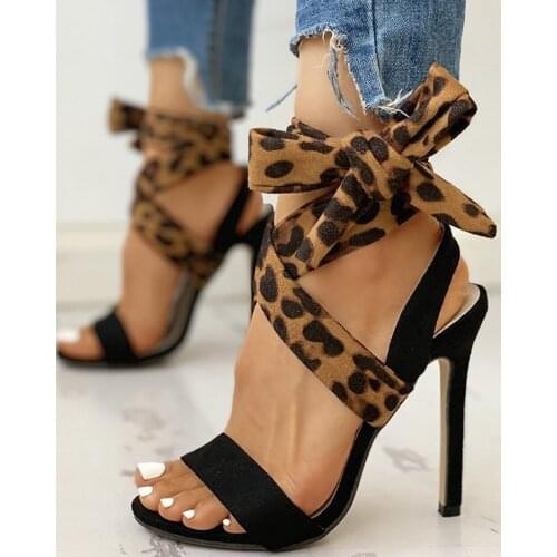 Leopard print fashion front and rear straps super high-heeled sandals womens summer thin-heel platform womens