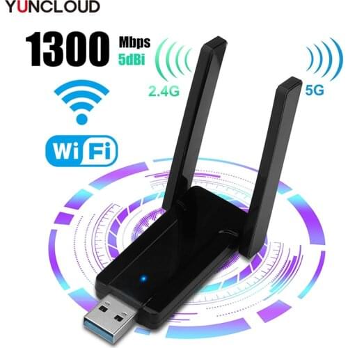 Network Card USB WIFI 1300Mbps Wi-Fi Receiver 2.4G/5G Dual Band USB3.0 Wireless Adapter w/Antenna for Desktop/Mac/Laptop