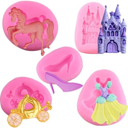 Dream Castle Skirt Pumpkin Cart Crystal Shoes Silicone Mold Chocolate Fondant Molds Wedding Cake Decorating Tools Resin Moulds