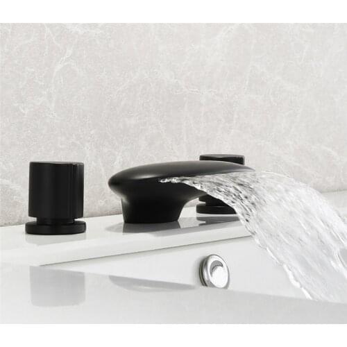 Bathroom Basin Faucet Black Widespread Bathroom Faucet 3 Hole 2 Handles Bathroom Mixer Taps Waterfall Basin Taps Hot and Cold