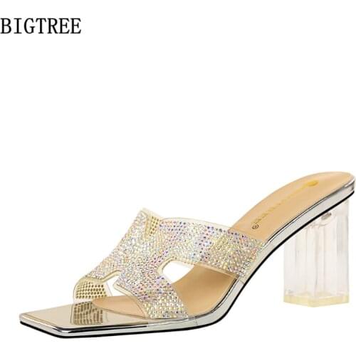 Pumps Women Shoes Slippers Women Summer 2021 High Heels Ladies Slippers Square Toe Heels Woman Slippers Talon Transparente Femme
