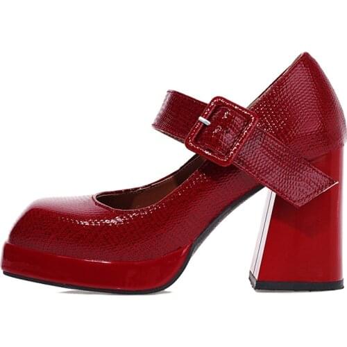 Fashion Womens Shoes Summer Elegant Pure color New White Square Head Chunky Heels Buckle consice Pumps Sexy Office lady 32-47