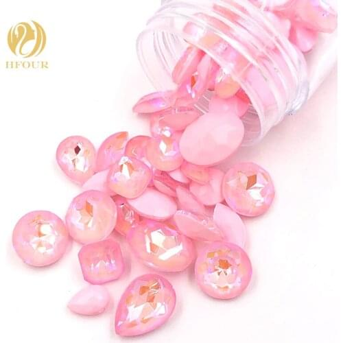 High quality A+ Pink Mocha Fluor Mixed shape pointback nail art glass crystal glue on rhinestones for nail decorations