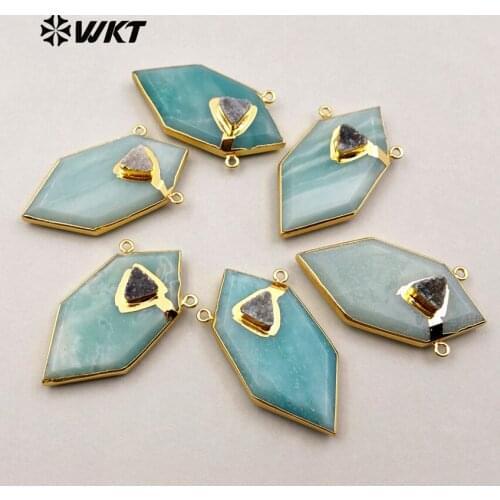 WT-P1243 High Quality Natural Amazonite Stone Pendant Double Loops Pendant With Tiny Druzy Stone For Jewelry Making Pendant