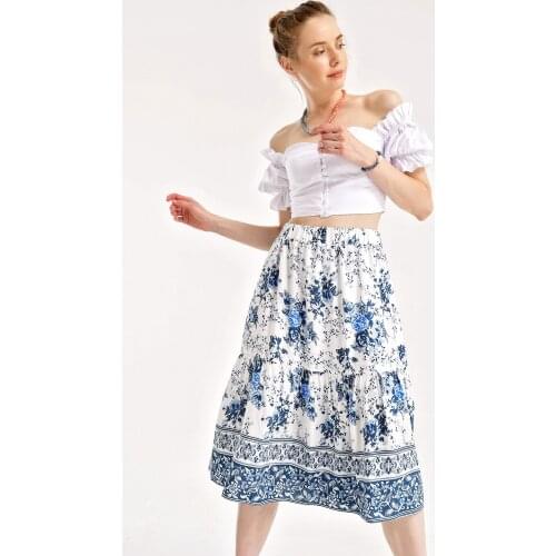 FLOWER PATTERN VISCOSE Summer Women Midi Skirts Women Clothing Fashion Cute Kawaii Skirts For Girls Ladies Streetwear Slim Bottoms