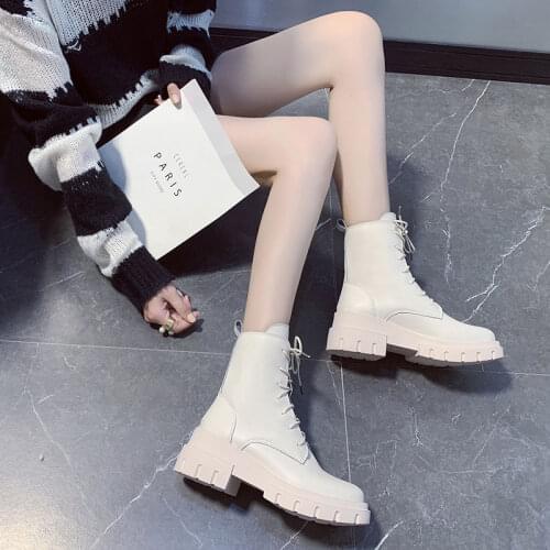 2021 INS Woman Real Leather Ankle Boots Fashion Shoes Woman Short Winter Warm Boots Platform Heel Footwear