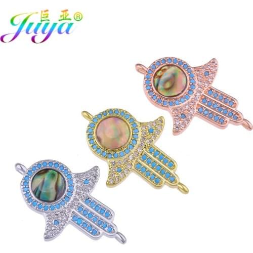 Juya DIY Classic Jewelry Findings Handmade Hamsa Hand Evil Eye Charm Connectors For Women Men Fashion Jewelry Making Accessories