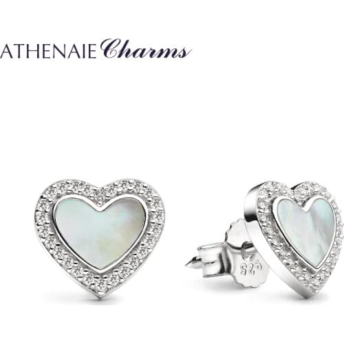 ATHENAIE 925 Sterling Silver Love Me Heart Stud Earrings Mother of Pearl & CZ Earrings for Women & Girls Party Birthday Jewelry