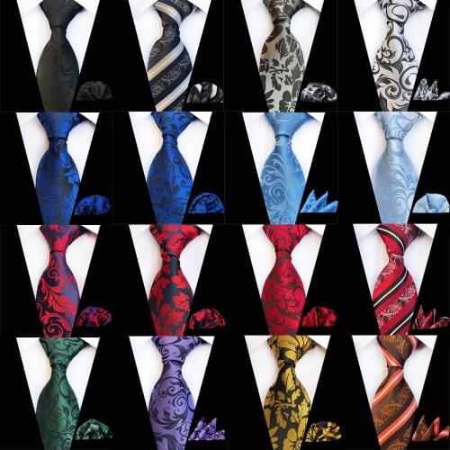 Mens Handkerchief Necktie Paisley Floral Jacquard Pocket Square Tie Matching Set BWTHZ0357