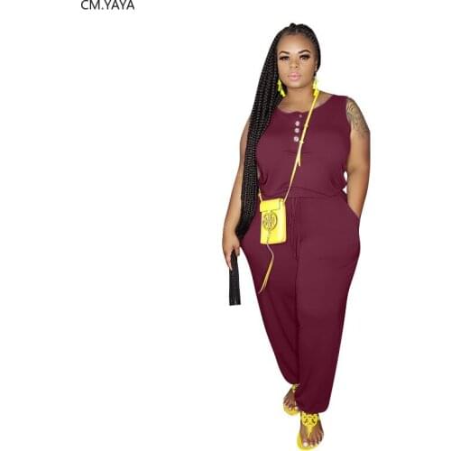 CM.YAYA Women Plus Size XL-5XL Solid Sleeveless O-neck Jumpsuit Fashion Streetwear One Piece Overall Rompers Playsuit