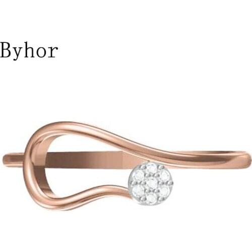 Byhor Solid 14K White+Rose Gold 0.031ct H/SI Natural Diamonds ring Women Fine Jewelry Trendy Wedding Band Diamond кольцo кольцa