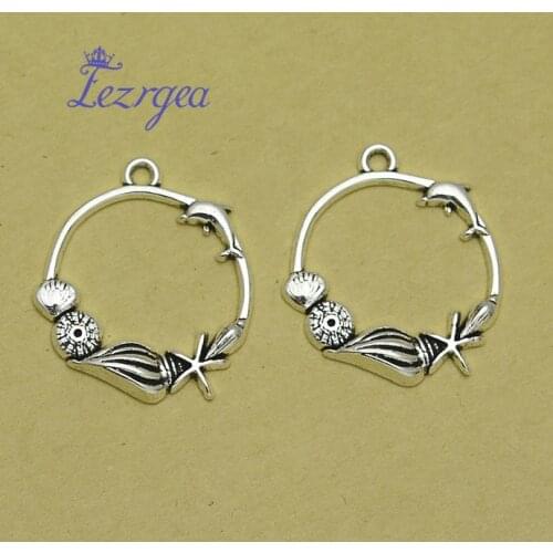 25pcs/lot--30x25mm,shell cham,Antique silver plated starfish seahorse shell charms,DIY supplies,Jewelry accessories