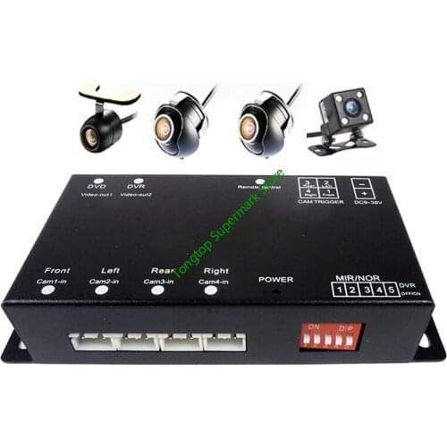 360 Degree Car Parking Front/Left/Right/Rear View 4 Cameras Split-image Screen Video Monitor W/O Cables