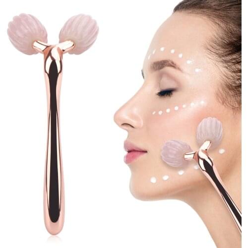 3D Jade Roller Massager For Face Lift Roller Double Heads Gua Sha Thin Chin Relaxation Slimming Beauty Tool Natural Rose Quartz