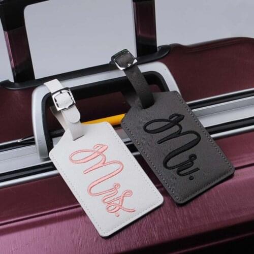 Travel Accessories Embroidered Luggage Tag Couples Portable PU Leather Label Suitcase ID Address Holder Baggage Boarding Tag