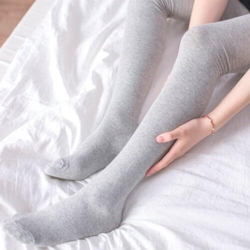 Brand New Women Cotton Stockings Solid Color Casual Knee-High Socks Female Thigh High Stockings 5 Colors