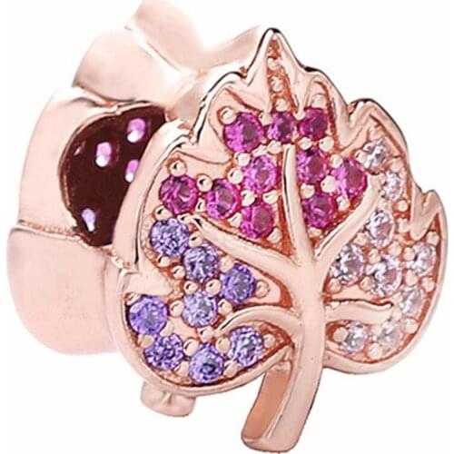 925 Sterling Jewelry Leaf Charms Bead European Plant Crystal Charm Original Bracelet Pendants Beads Girl Women Jewelry Making
