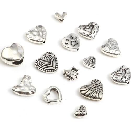 Sweet Valentines Day Spacer Beads Heart Antique Silver Color Loose Metal Beads DIY Making Braceles For Women Jewelry,20-200 PCs
