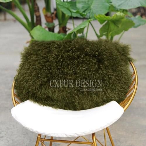 CX-D-01J Home Decor Sofa Seat Cushion Real Mongolian Lamb Fur Cushion Cover