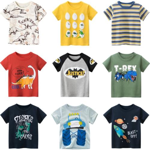 Kids Summer T-Shirt Cartoon Animals Shark Dinosaur Print Toddler Boys Cotton Tee Tops T-Shirts