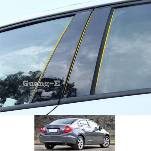 For Honda Civic 9th 2011-2015 Car PC Material Pillar Post Cover Door Trim Window Piano Black Molding Sticker Plate