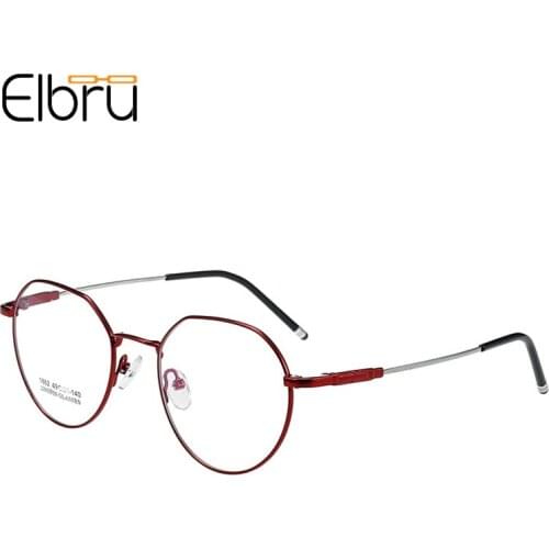 Elbru Vintage Round Glasses Frame Comfort Metal Frame Optical Glasses Ultralight Clear Flat Lens Spectacles For Men And Women
