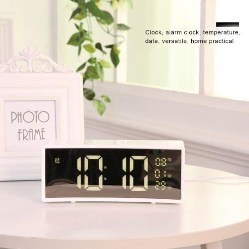LED Curved Surface Digital Alarm Clock Table Snooze Wake Up Light Electronic Clock Time Temperature Display For Home Desk Decor
