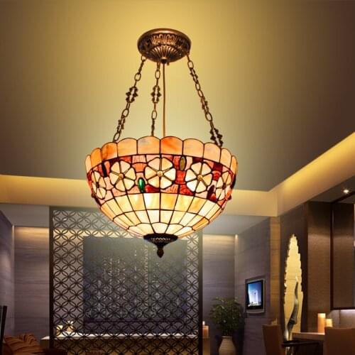 European Mediterranean Tiffany Retro Pendant Light Shell Bedroom Study Home Garden Restaurant Lamp deco chambre