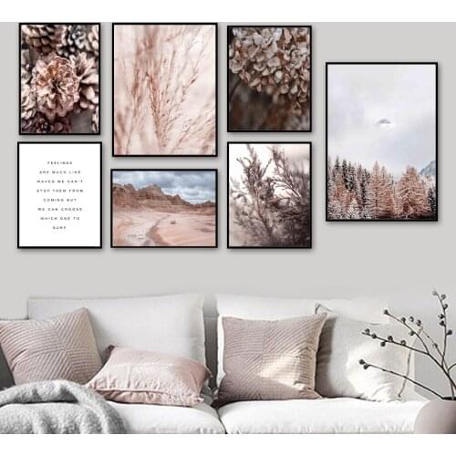 Gobi Landscape Reed Hydrangea Pine Forest Wall Art Canvas Painting Nordic Posters And Prints Wall Pictures For Living Room Decor