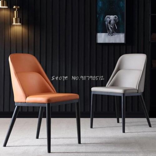 Italian minimalist dining chair modern minimalist backrest chair home Nordic iron art makeup chair restaurant hotel leather stoo
