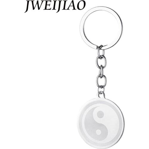 JWEIJIAO Eight Diagrams Tai Round Pendant Keychain Yin Yang Statement Keyrings Key Holder Friendship Top Jewelry Gift SS76