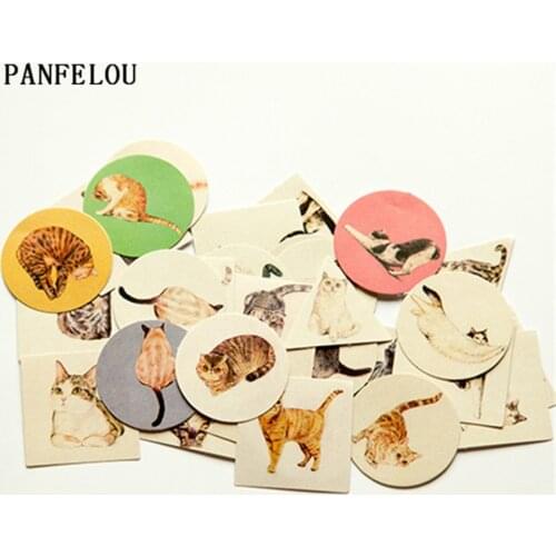 Quality 1bag=40PCS lazy cat The sealing paste adhesive paper stickers Hand account Scrapbooking DIY Album book cards