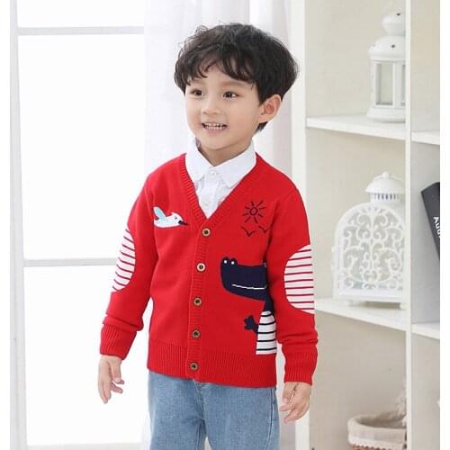 2-8 Y Toddler Boys Knitted Cardigan V Neck Cartoon Striped Print Thick Boy Sweaters Kids Casual Fashion Sweater Cardigan Jackets