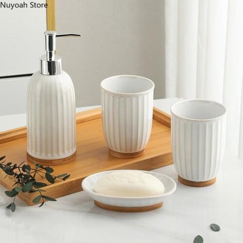 Ceramic Bathroom Supplies Toilet Set Four-piece Bathroom Tray Toilet Brushing Wash Mouth Cup Supplies Kit Toothpaste Dispenser