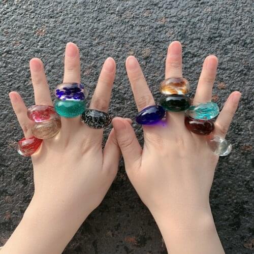 Miwens Multicolor Transparent Glass Ring for Women Glaze Circle Collection Rings Summer Trendy Bohemia Anillos Murano Jewelry
