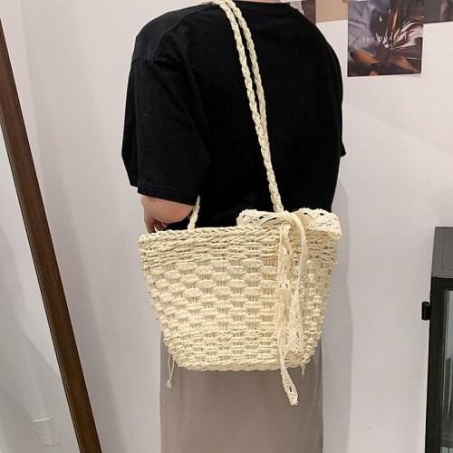 Summer Straw Bag Beach Vocation Large-capacity One-shoulder Ins Purses and Handbags Tote Bag Raffia Rattan Woven Multiple Colour