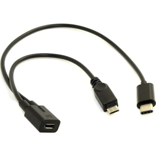 Micro USB Female to USB 3.1 USB-C Type C & Micro USB Male Splitter Charge Extension Cable
