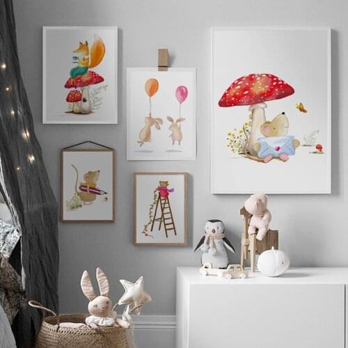 Cute Cartoon Rabbit Mouse Fox Owl Wall Art Canvas Painting Nordic Posters And Prints Wall Pictures For Baby Kids Room Home Decor