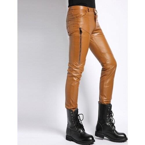 Genuine Leather Men Clothing 2020 Streetwear Real Natural Sheepskin Casual Slim Pencil Pants High Street Zippers Trousers