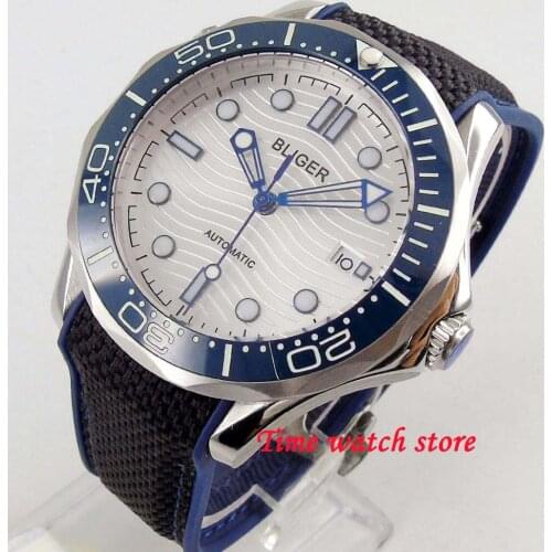 Luxury Bliger 41mm Miyota 8215 Automatic watch men sapphire glass waterproof white dial canvas strap luminous ceramic dezel