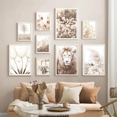 Lion Antelope Grass Plant Dandelion Reed Wall Art Canvas Painting Nordic Posters And Prints Wall Pictures For Living Room Decor